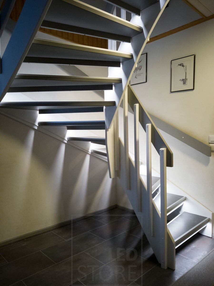 Led strips on stair treads illuminating indirect light